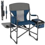 SPOTRAVEL Folding Directors Chair, 180KG Capacity Heavy Duty Oversized Camping Chair for Adults with Side Table, Storage Pocket & Cooler Bag, Outdoor Portable Picnic BBQ Fishing Chair (Blue + Grey)