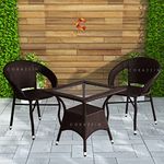 Corazzin Garden Patio Seating Chair And Table Set Outdoor Balcony Garden Coffee Table Set Furniture With 1 Square Table And 2 Chairs Set (Dark Brown) Rattan, 32 Inch, 19 Inch