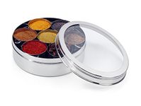 Zinel 7204 Stainless Steel Spice Box/Masala Dabba with 7 Comparments and Transparent Lid, 24cm, Silver