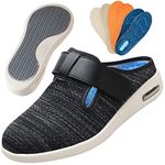 Diabetic Air Cushion Slip-On Walking Shoes Orthopedic Diabetic Slippers with Arch-Support for Women Extra Wide Adjustable Closure Walking Sneakers,BlackGrey,44.5 EU