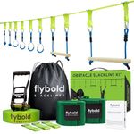flybold Obstacle Course for Kids | 40 Ft Ninja Warrior Slackline Kit with 8 Adjustable Obstacles | 40-Piece Slack Line Training Equipment | Twin Gear Ratchets, Tree Protectors, Carry Bag & Manual