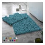 Lions Luxury 2 Piece Loop Bath Mats for Bathroom - Non Slip Chenille Bath Mat Set Rugs, Extra Soft with Water Absorbent Pedestal Bathmat Shower Toilet Mat, Teal