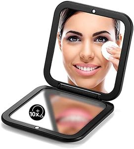 OMIRO Folding Compact Mirror, 1X/10X Magnification 3½” Pocket Size Square Hand Mirror for Travel Makeup (Black)