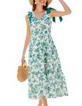 GRACE KARIN Women's A-Line Chiffon Floral Dress with Bow Elegant V-Neck Sleeveless Maxi Dress Green Flowers M