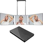 360 Mirror with Light, 3 Way Mirror, Self Cut Mirror with Three Color Dimming, LED Shaving Mirror, Cosmetic Mirror, Fitness Mirror Barber, a Height-Adjustable Telescopic Hook, Self-Styling…