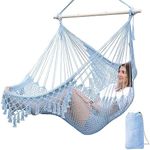 Chihee Hammock Chair Super Large Soft-Spun Cotton Rope Weaving Hanging Chair, Collapsible Strong Metal Spreader Bar Wide Seat Lace Stretch Swing Chairs Indoor Outdoor Garden Yard Theme Decoration