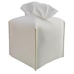 Ulife Mall Tissue Box Cover, Modern PU Leather Square Tissue Box Holder Delicate Decorative Tissues Dispenser Cube Napkin Organizer Holder for Bathroom Night Stands Office Desk & Car(White)