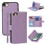 ELTEKER Case for iPhone 7/8/SE 2020 Wallet Case,2 in 1 Detachable Flip Wallet Case with Zipper [Premium Leather][6 Card Slots][Cash Pocket][Kickstand] for iPhone 7/8/SE 2020-Purple