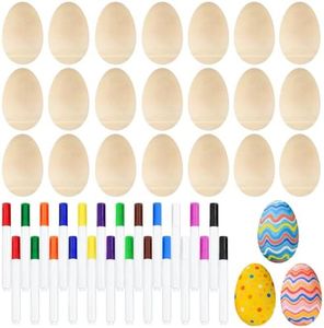 Morcheiong 24 Pcs Wooden Egg Shakers, DIY Egg Shakers Musical Instruments Set with 24 Pcs Multicolor Pens, Egg Maracas Easter Egg Favors for Kids
