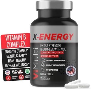 X-Energy Extra Strength Vitamin B Complex with Acai – Powerful B Complex Vitamins for Women & Men, Premium Multi Blend VIT B12 & More for Energy & Vitality, B Complex Energy Supplements, 60 Capsules
