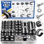 Taiss 136PCS Cable Clamps Assortment Kit 304 Stainless Steel Rubber Cushion Pipe Clamps 10 Sizes 1/4" 5/16" 3/8" 1/2" 5/8" 3/4" 1" 1-1/4" 1-1/2" 1-3/4" Metal Wire Clamps (with Two Kinds of Screws)