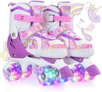 OLYSPM Rollschuhe Mädchen,Rollschuhe Kinder,4 Größen Einstellbare Rollschuh mit 8 Blinkenden Rädern für Jungen,Mädchen,Anfänger(Violett,S)