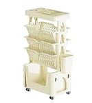 HACLEN 5 Tier Mobile Bookshelf on Wheels, Mobile Bookcase, Multi-Functional Movable Storage Bookshelf Cart for Study Office Classroom,Beige