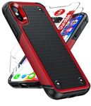 LeYi for iPhone X Case: iPhone Xs Case/iPhone 10 Case with 2 Pack HD Screen Dual Layer Shockproof, Heavy Duty Hard PC Textured Non Slip Case for iPhone Xs/X/ 10, 5.8 inch, Red + Black