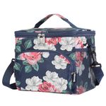 WANDF Insulated Lunch Bag Cooler Lunch Box for Women Men Leakproof Reusable Lunch Tote Bag for Work School Picnic Beach Waterproof Lunch Bag with Adjustable Shoulder Strap for Kids Adult (Blue Flower)