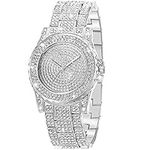 ManChDa Luxury Ladies Watch Iced Out Watch with Quartz Movement Crystal Rhinestone Diamond Watches for Women Stainless Steel Wristwatch Full Diamonds (1-a Glacier silver)