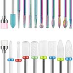 19pcs Nail Drill Bits Sets, 3/32 Inch Diamond Cuticle Electric Nail File and Ceramic Acrylic Gel Nail Bit Kit, Acrylic Nail Art Tools, Carbide Cuticle Remover Bits for Manicure Pedicure, Home Salon