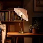 KUNJOULAM Small Pleated Table Lamp, Bedside Nightstand Lamp with Beige Lampshade, Morden Mini Lamp for Bedroom Home Office Decor, E12 Bulb Included