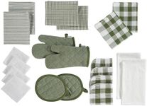 LANE LINEN Dish Towels and Dishcloths Sets - 20 Pc Kitchen Towels Set, 500 Degree Heat Resistant Kitchen Mitts and Pot Holders, 100% Cotton Dish Towels, Kitchen Dish Rags for Washing Dishes - Olive