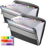 2 Pack Expanding File Folder A4, 13 Compartments Document Accordion File Folders Sorting Folder with Zip, Document Bag Canvas Case Lever Arch Folder and Strong Plastic for Office Home School