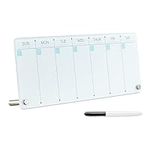 Navaris Weekly Whiteboard Planner - Small Dry Erase Glass Whiteboard to Do Calendar for Office Desk Dry Erase Schedule Board - 16 x 6 Inches - Squares