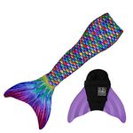 Sun Tails Mermaid Tails for Swimming for Girls, Kids, and Adults with Monofin, Hawaiian Rainbow - Lavender Monofin, JL - Adult Large 12-16