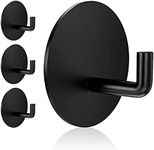 Adhesive Hooks Heavy Duty Waterproof in Shower Hooks for Hanging Loofah, Towels, Clothes, Robes for Bathroom Removable Adhesive Wall Hooks Door Hook Stainless Steel Black Stick on Hooks 4 Pcs