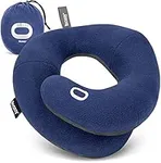 BCOZZY Neck Pillow for Travel Provides Double Support to The Head, Neck, and Chin in Any Sleeping Position on Flights, Car, and at Home, Comfortable Airplane Travel Pillow, Size Large, Navy Blue