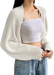 Verdusa Women's Casual Long Sleeve Open Front Crop Sweater Cardigan Bolero Shrug White Rib M