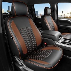 FEINEPRO Custom Seat Covers for Ford F150 CrewCab XL XLT 2015-2020 | Fits F250 F350 F450 Crew Cab 2017-2022, Custom Fit, Faux Leather, Full Wrap, Protective, Scratch-resistant, Easy-Clean
