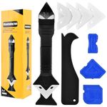 3 in 1 Silicone Caulking Tool Stainless Steelhead, 11Pcs Grout Removal Tools 5 Replacement Silicone Pads 3 Glass Glue Angle Scrapers, Caulk Remover for Kitchen Bathroom Window