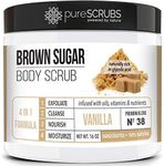 pureSCRUBS Premium Vanilla Brown Sugar Scrub | Face, Feet & Full Body Scrub | Large 16oz Jar Includes Wooden Spoon, Loofah & Mini Exfoliating Bar Soap