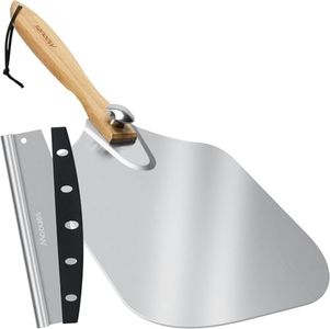 Pizza Peel Aluminum Pizza Spatula,9 inch Metal Pizza Paddle(13"x 9") with Rocker Cutter Foldable Wood Handle, [Storage bag included], for Family Pizza Oven Baking Pizza, Dough, Bread & Pastry