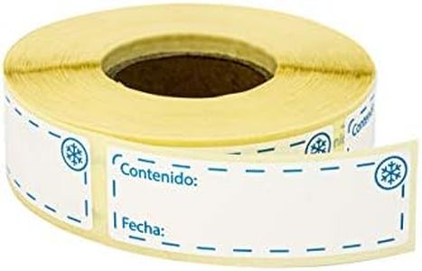500 Etiquetas Adhesivas para Congelador y Frigorífico en rollo, Etiquetas Autoadhesivas Removibles de Fecha para Alimentos, Extraíbles e Impermeables, Pegatinas en color blanco y azul de 25x75mm.