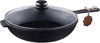 Texas Element Maysternya T203C3 Cast Iron Frying Pan with Glass Cover 26 cm