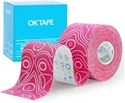 OK TAPE PRO Kinesiology Tape, 2inch x Long Roll 16ft Free Cut Tape, Elastic Athletic Tape Therapeutic Latex Free, Pink+White