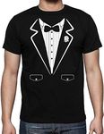 Tuxedo Funny Wedding Party Bow Tie Costume Premium Men's Shirt (Black, X-Large)