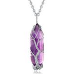 XIANNVXI Amethyst Crystal Necklace Reiki Healing Crystal Stone Point Pendant Necklaces Tree of Life Wire Wrapped Natural Spiritual Hexagonal Gemstone Quartz Necklace Jewelry for Women Girls