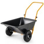 Goplus Dual-Wheel Wheelbarrow, Heavy-Duty Garden Utility Cart w/Pneumatic Tires, 330LBS Capacity, 21 Gal Volume, Foldable Handle, Yard Lawn Dump Cart for Moving Soil Garden Tool Mulch Gravel (Black)