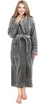 NY Threads Womens Fleece Bathrobe - Shawl Collar Soft Plush Robe Spa Robe (Medium, Steel Grey)