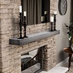 BoscoMondo 60 Inch Fireplace Mantel - Solid Rustic Wood - Wall Mounted Floating Farmhouse Shelf - with Invisible Heavy Duty Metal Bracket (60", Grey)