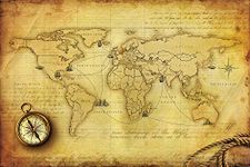 Walls and Murals Vintage World Map Voyages of Christopher Columbus and Vasco Da Gama Peel and Stick Wallpaper for Office, Library and Educational Purposes (Vinyl, 20 x 30-inch, Multicolour)