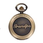 GT Gala Time Pocket Watch Gift | The Greatest grand Father Embossing | Numerical Dial | Metal Design | Bronze | Vintage | Antique Key chain Style Gandhi Watch for Men