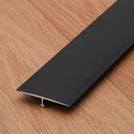 Self Adhesive Aluminum Floor Transition Strip for Wood to Carpet/Laminate to Floor Tiles, T Molding Cuttable Floor Reducer Carpet Trims, 37/40/45/49/53/57/inch Long, Black, 90cm/35.4in