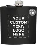 Custom Murano Stainless Steel Hip Flasks 6 oz. Set of 10, Personalized Bulk Pack - Screw on Cap, Great for Wedding Party Gifts, Groomsmen Gifts, Outdoor Activities - Black