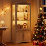 Lareth Display Cabinet with Glass Doors, 69 in Tall Bookcase with LED Lights, Glass Display Case Kitchen Pantry Cabinet, 5 Tier Curio Storage Cabinet for Living Room, Home Office, White