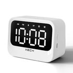 Xech Alarm Clock for Students and Heavy Sleepers Mini Clock with Speaker Dual Alarm USB C Powered Loud Alarm for Table for Kids Bedroom Study (Eon) (White)