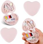 Amaxiu 2 Pcs Mini Travel Sewing Kit, Portable Travel DIY Sewing Supplies with Cute Heart Shaped Organize Case Sewing Repair Kit with Sewing Needle Cotton Wire Pin Button Scissors Threader(Light Pink)