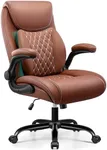 BESTFAIR Office Chair,Ergonomic Office Chair with Lumbar Support for Lower Back Pain Relief, Executive Leather Chair with Padded Flip-up Arms, Wheels and Adjustable Armrests, Brown