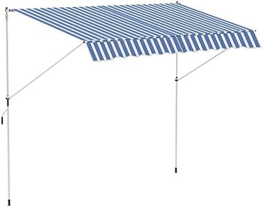 Outsunny 10x5ft Manual Retractable Awning, Patio Sun Shade Canopy Shelter with 5.6-9.2ft Support Pole, Water Resistant UV Protector, for Window, Door, Porch, Deck, Blue